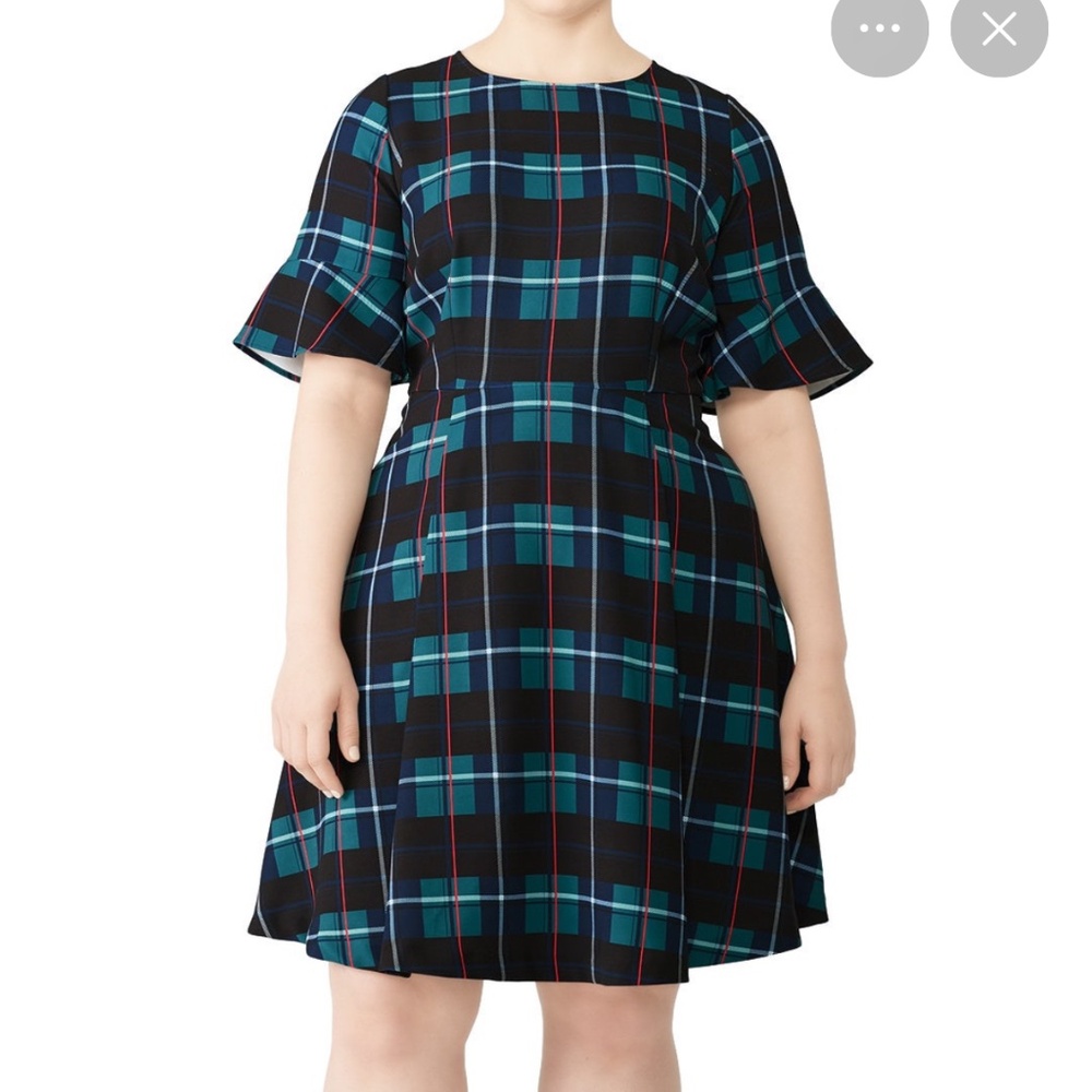 Draper James x Eloqui Green & Black Plaid Flared Bottom Dress